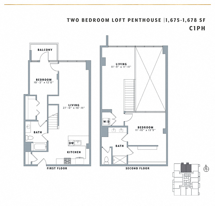 Floor plan for 2 beds, 2 baths, 1678 sqft